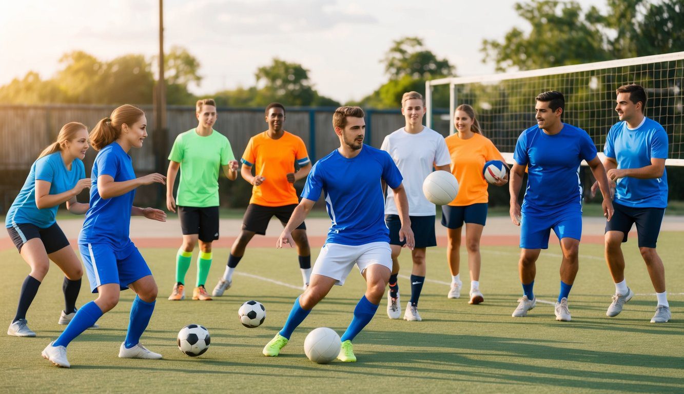 Tipologie di Associazioni: Quali sono, Quante Sono, Quale Scegliere e Come Aprirle (2025) 5 Un gruppo di persone impegnate in varie attività sportive amatoriali, come calcio, basket e pallavolo, all'interno di un'associazione sportiva ricreativa.