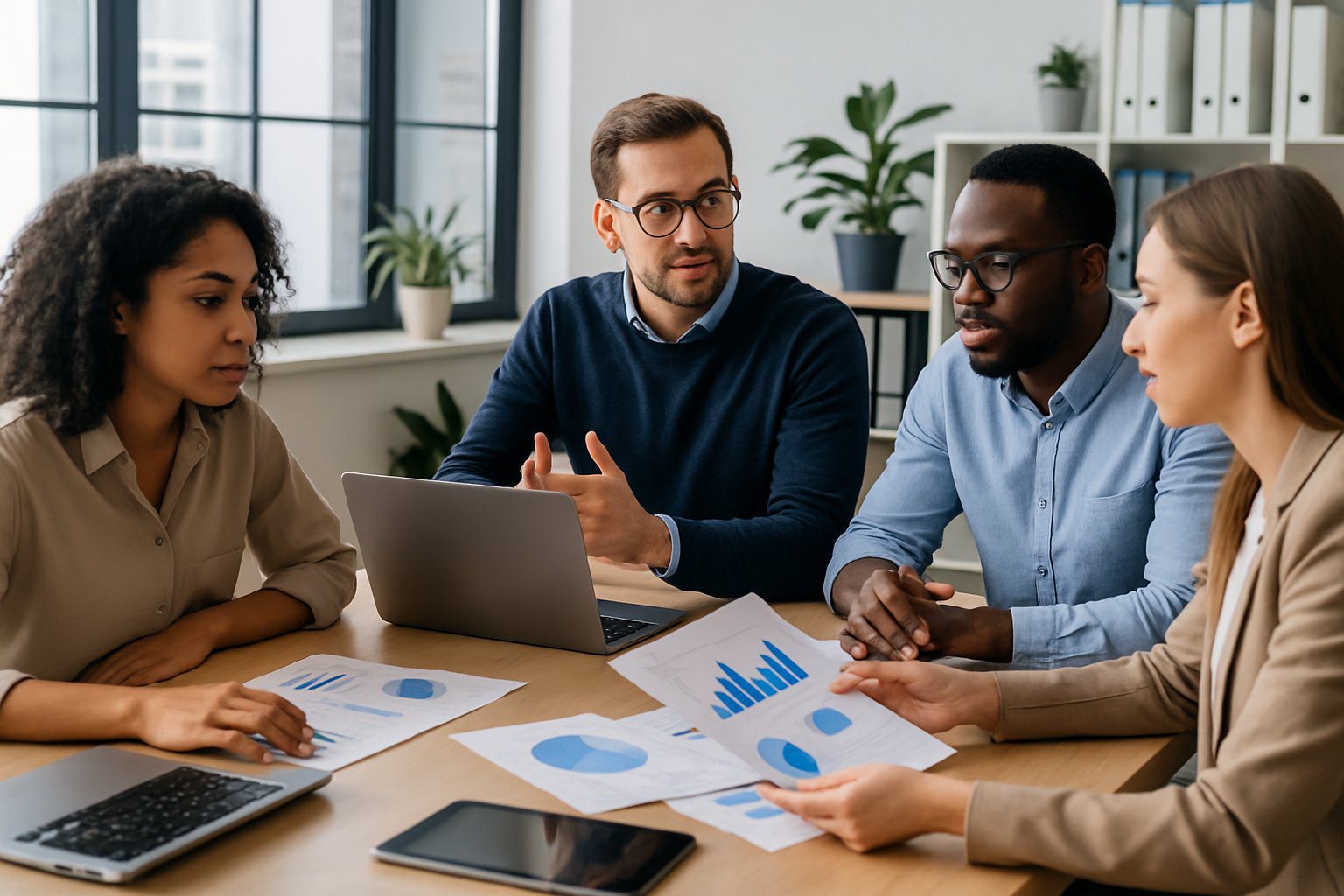EPPI: Cos’è, Come Funziona, Soggetti Obbligati, Iscrizione, Contributi e Pensione (2025) 1 Un gruppo di professionisti che collaborano in una riunione in un ufficio moderno, con laptop, documenti e grafici sul tavolo.